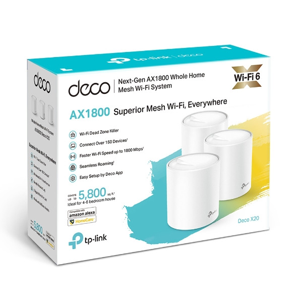 TP-Link Deco X20 AX1800 Whole Home Mesh WiFi 6 Router System, 3-Pack | Dual-Band Gigabit Deco X20(3-pack)