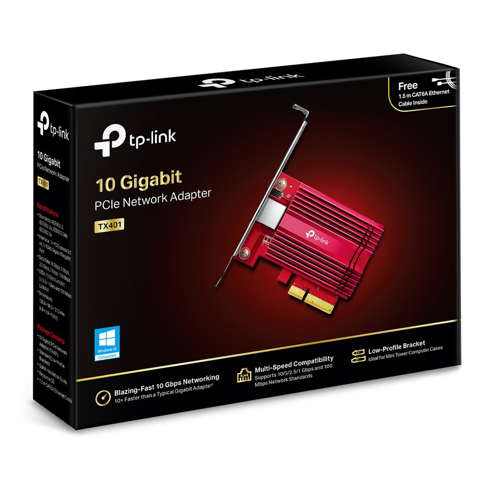 TP-Link TX401 — 10 Gigabit PCIe Network Adapter | 10GBase-T | Includes CAT6A Cable TX401