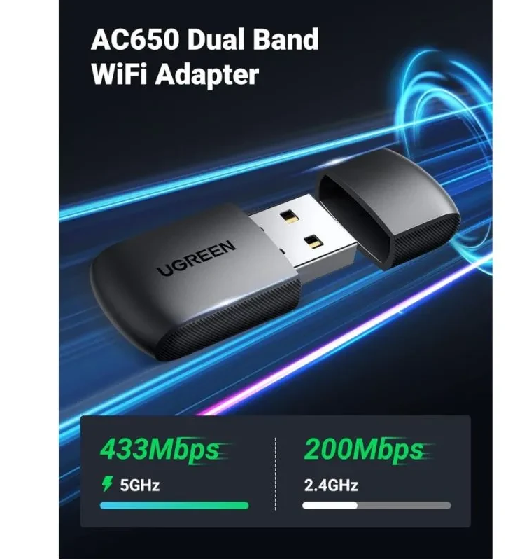 UGREEN AC650 USB WiFi Adapter Dual-Band 5GHz/2.4GHz High-Speed Wireless Dongle AC650