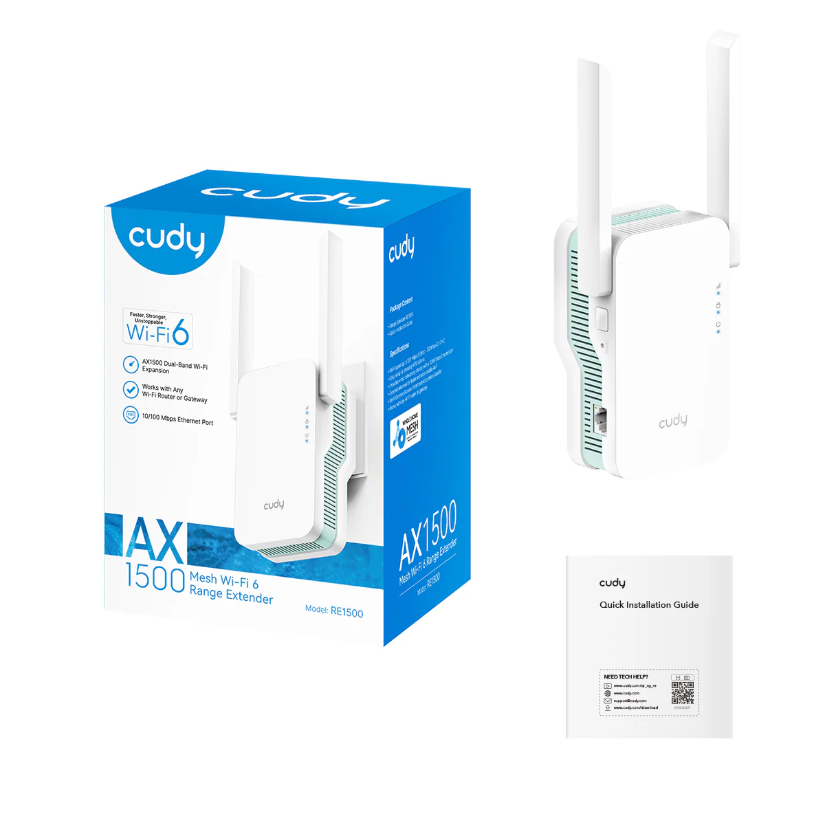 CUDY Wi-Fi 6 Range Extender - Dual-Band AX1500 Wireless Coverage | RE1500 RE1500
