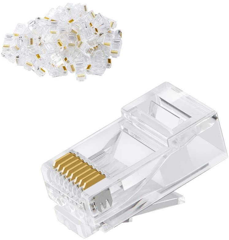 100 Units | UTP Network RJ45 Connector, Ethernet Cable Crimp Connectors UTP Network Plug for Solid Wire and Standard Cable, Transparent -  RJ45