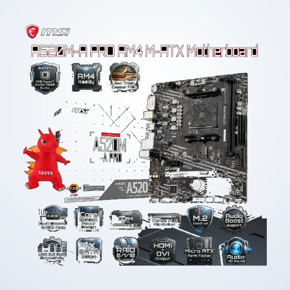 MSI A520M-A PRO AM4 mATX Motherboard AMD Ryzen DDR4 PCIe Gen3 M.2 HDMI DVI | A520M-A-PRO  A520M-A-PRO