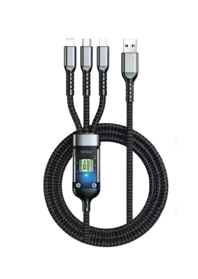 100W Multi Charging Cable 3 in 1 Multi USB Charger Fast Charging Cable Transparent With LED Indicator Nylon Braided Multiple Charger Adapter Cord With Type C Micro USB Port For Cell Phones Tablets