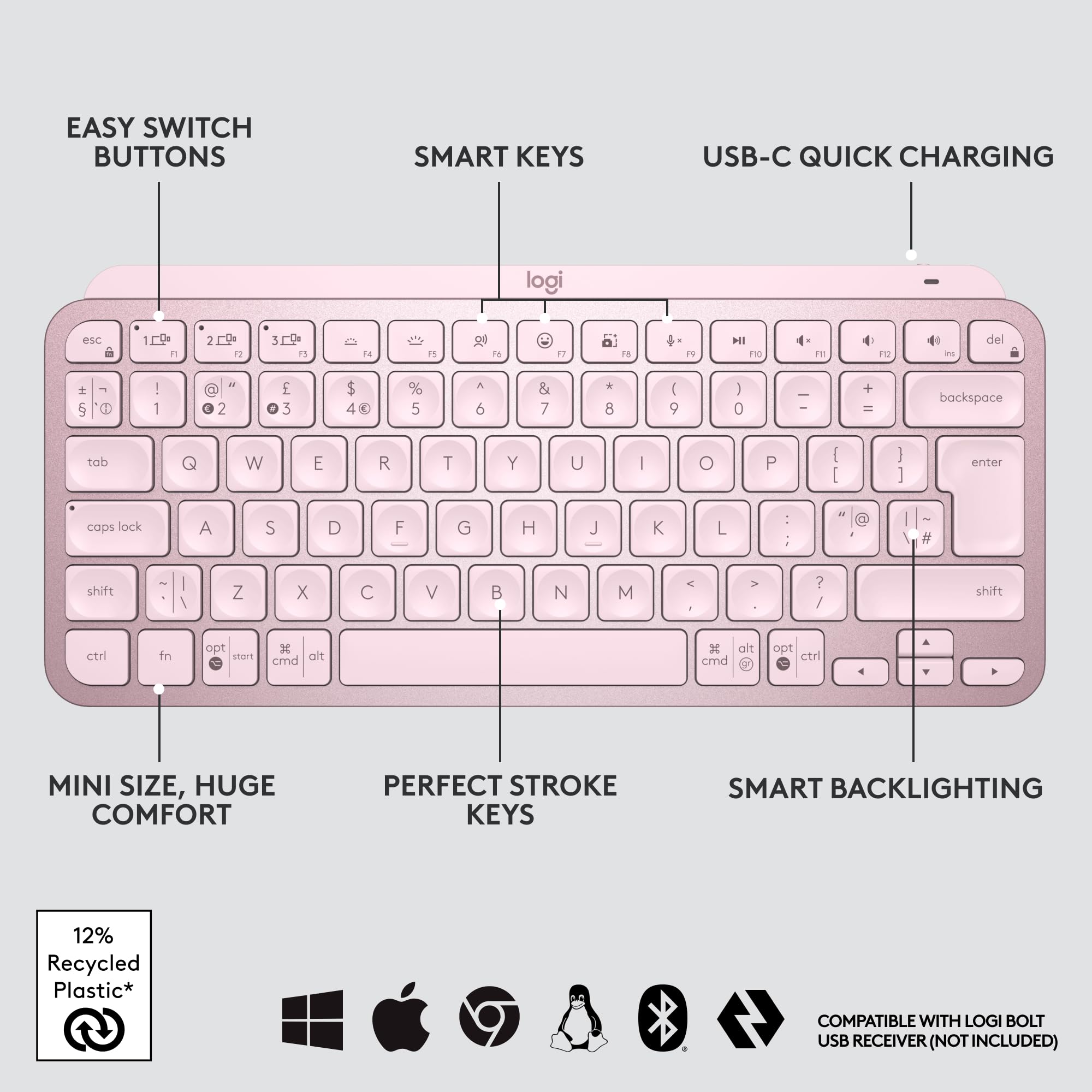 LOGITECH Keys-To-Go Bluetooth Keyboard Ultra Slim PINK EN  920-010059