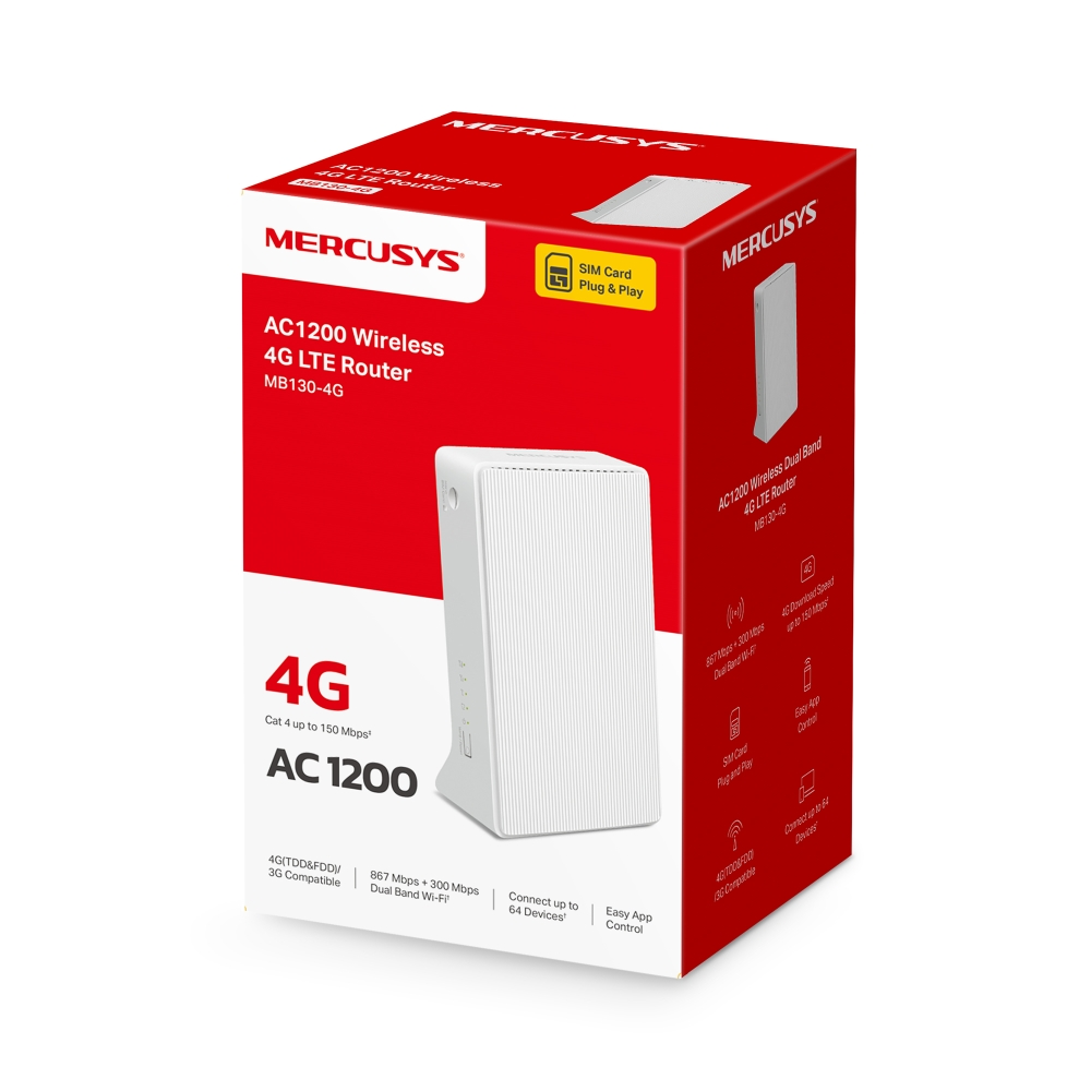 MERCUSYS AC1200 Wireless Dual Band 4G LTE Router | MB130-4G  MB130-4G