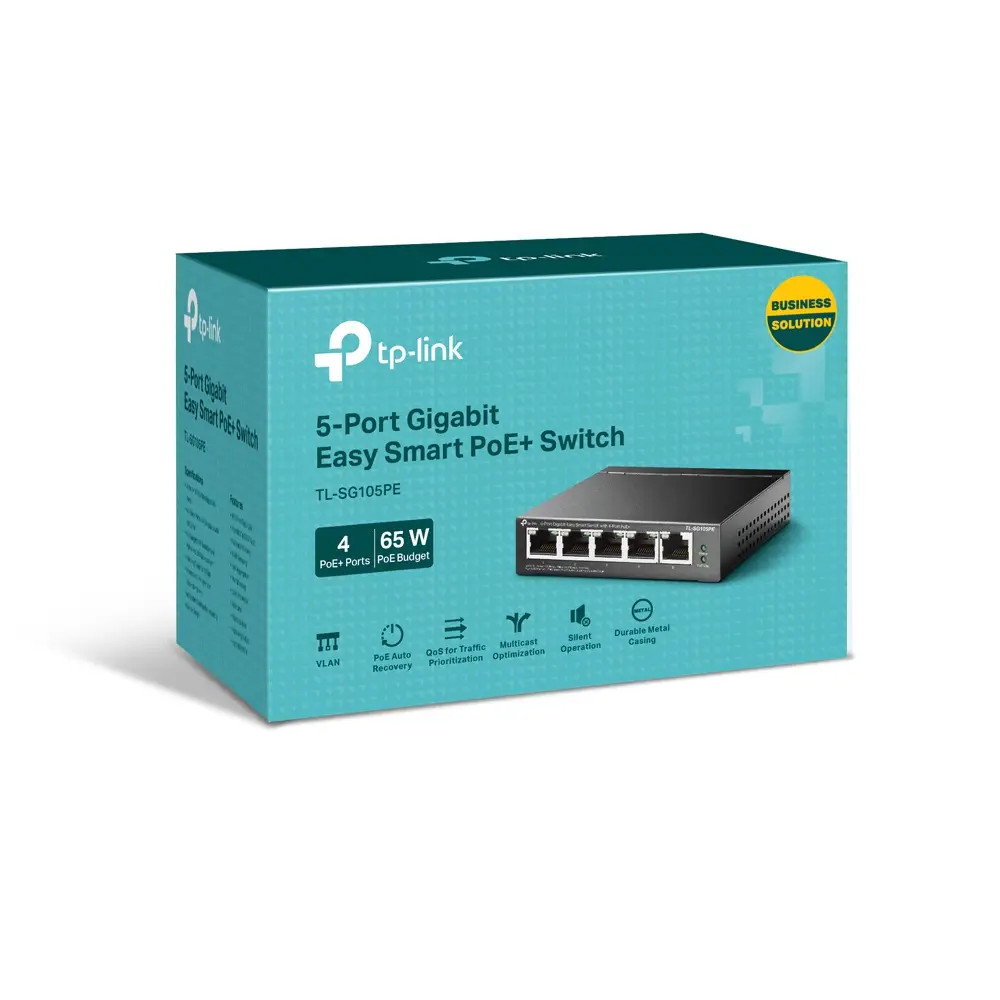 TP-LINK 5-Port Gigabit Easy Smart Switch with 4-Port PoE+ | TL-SG105PE  TL-SG105PE