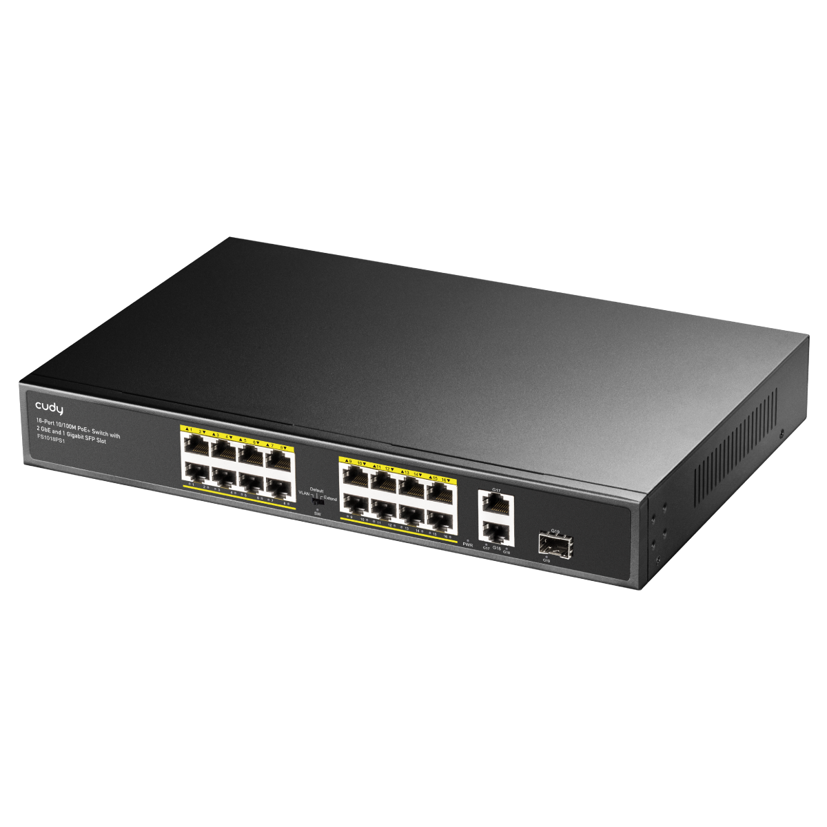 CUDY 16-Port 10/100M PoE+ Switch with 2GbE and 1 SFP Port | FS1018PS1 FS1018PS1