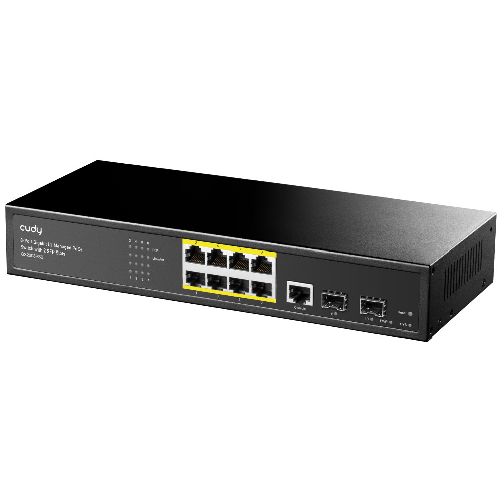 CUDY 8-Port Gigabit L2 Managed PoE+ Switch with 2 SFP Slots | GS2008PS2  GS2008PS2