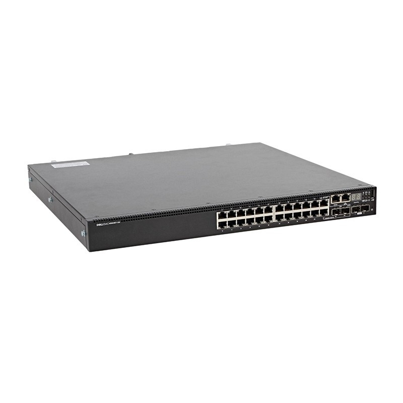 DELL EMC N3024ET-ON Switch, 24x 1GbT, 2x SFP+ 10GbE, 2x GbE SFP combo ports, L3, Stacking, IO to PSU air,1x AC PSU Switch N3024ET