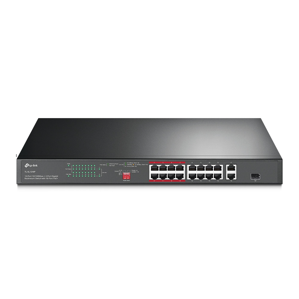 TP-Link 16-Port 10/100 Mbps + 2-Port Gigabit Rackmount Switch with 16-Port PoE+ | TL-SL1218P  TL-SL1218P